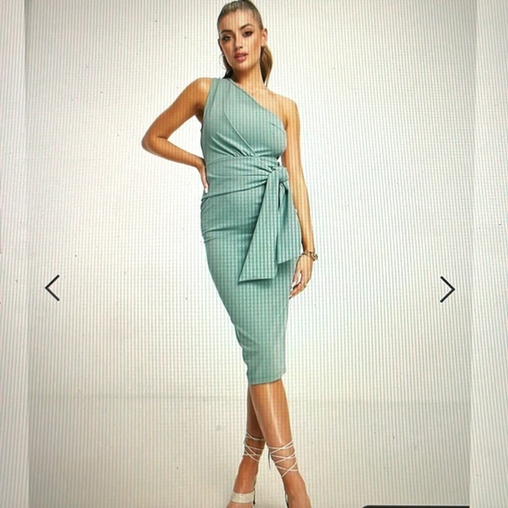 One shoulder side knot midi dress in sage green